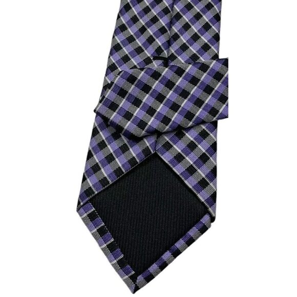 BEN SHERMAN Men's Silk Tie DESIGNER XL Black Purple Plaids & Checks W:2.7" EUC - Picture 4 of 4